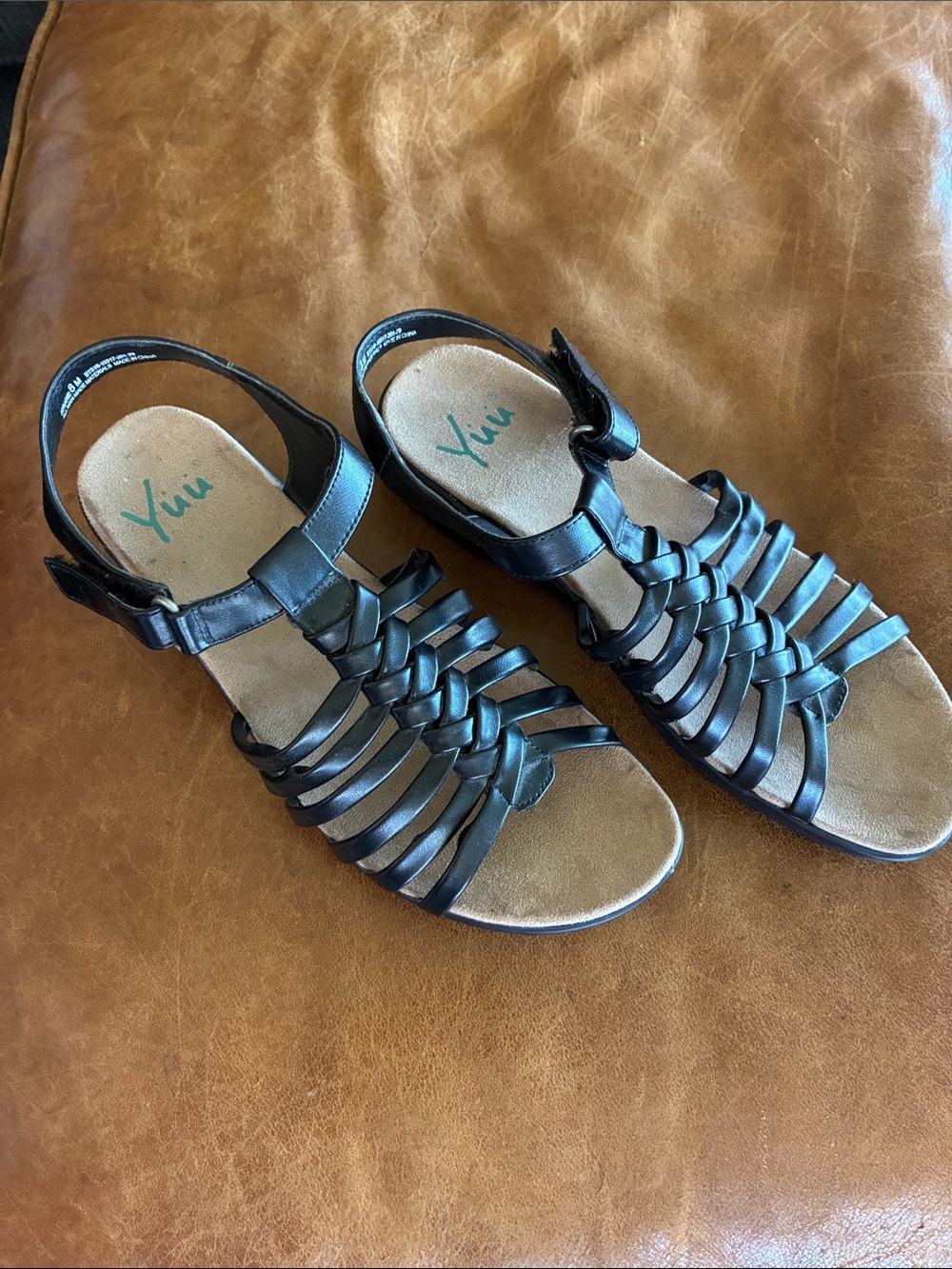 Yuu Black Braided Strappy Slingback Sandals